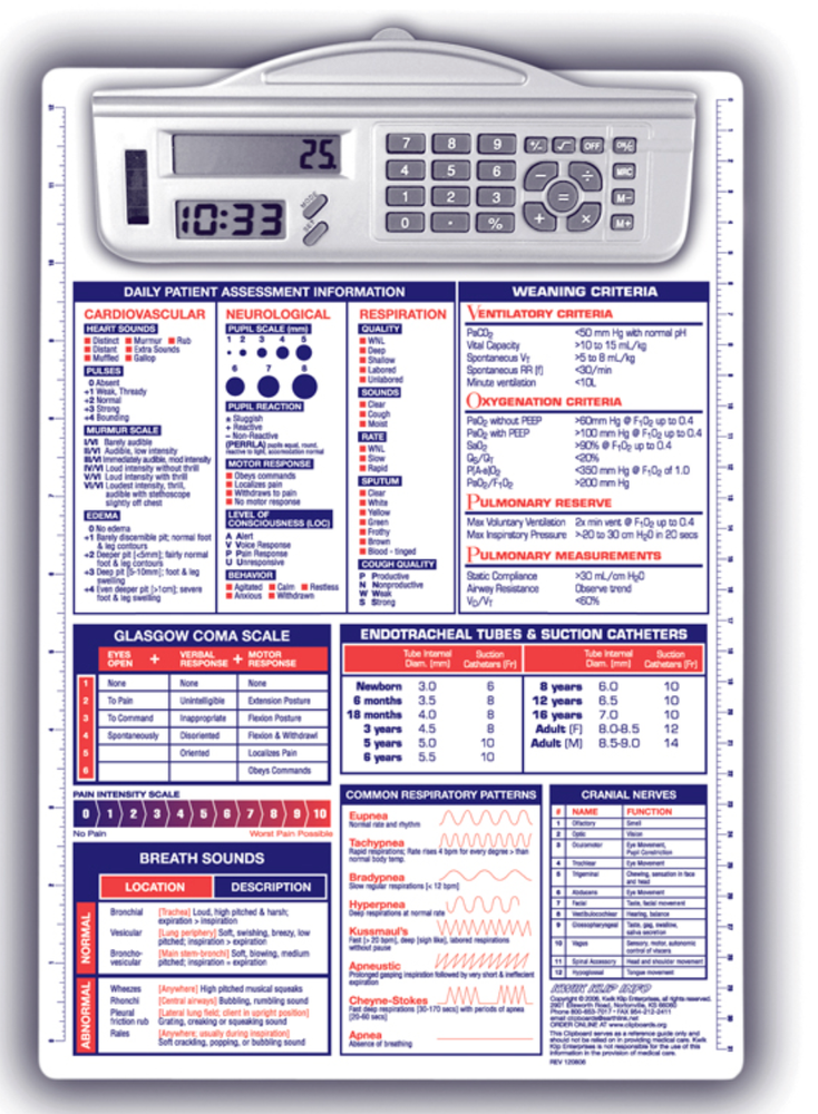 Respiratory Therapy Reference Clipboard with Calculator primary image