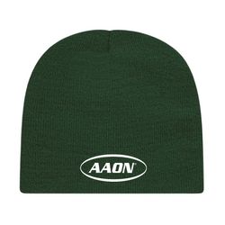 Image of Knit Beanie - Green with white AAON logo embroidered