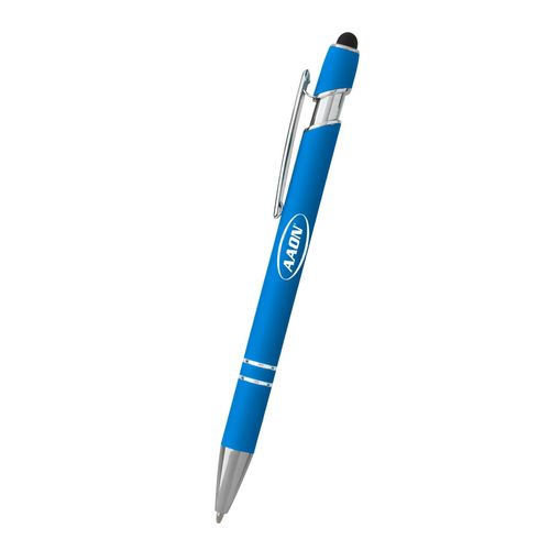 Light Blue Soft Touch Rubberized Pen with Stylus image thumbnail