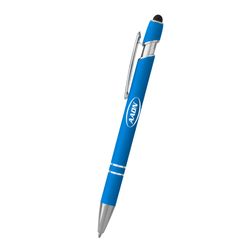 Image of Light Blue Soft Touch Rubberized Pen with Stylus