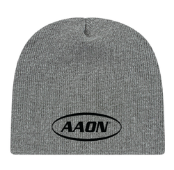 Image of Knit Beanie - Heather Gray with black AAON logo embroidered
