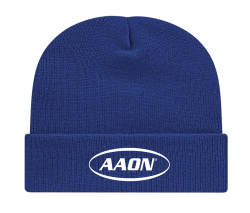 Knit Beanie with Cuff - Blue with white AAON logo embroidered image thumbnail
