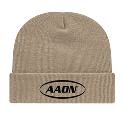 Image of Knit Beanie with Cuff - Khaki with black AAON logo embroidered