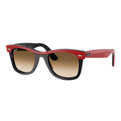 Image of Ray-Ban Wayfarer Street Neat Sunglasses Polished Red On Black/Clear Gradient Brown, Size 50 frame