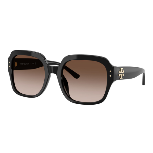 Tory Burch Womens Oversized Square Logo Sunglasses, Black/Dark Brown Gradient, Size 56 frame image thumbnail