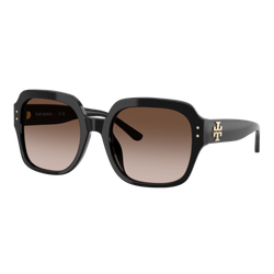 Image of Tory Burch Womens Oversized Square Logo Sunglasses, Black/Dark Brown Gradient, Size 56 frame