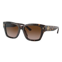 Image of Tory Burch Womens Miller Rectangle Sunglasses, Dark Tortoise/Brown Gradient, Size 53 frame