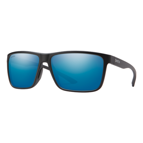 Smith Polarized Riptide Sunglasses Matte Black/ChromaPop Glass Polarized Blue Mirror image thumbnail
