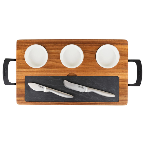 Viking 7-Piece Acacia Wood Slate Cheese Board Set image thumbnail