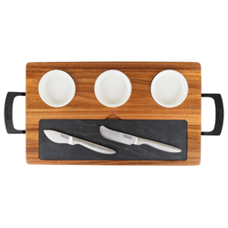 Image of Viking 7-Piece Acacia Wood Slate Cheese Board Set