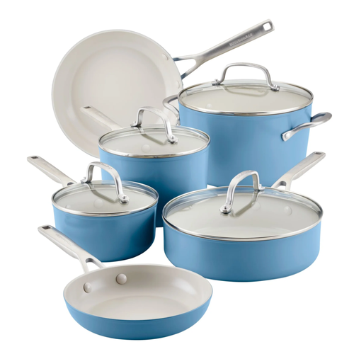 KitchenAid Hard Anodized Ceramic 10-Pc Cookware Set, Blue Velvet image thumbnail