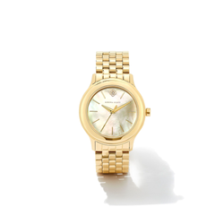 Image of Kendra Scott Alex Gold Tone Stainless Steel 35mm Watch, Ivory Mother-of-Pearl