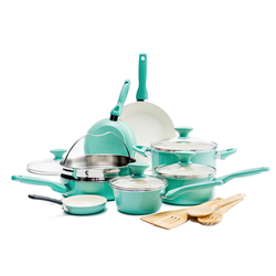Image of GreenPan Rio Ceramic 16-Piece Cookware Set, Turquoise