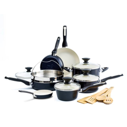 Image of GreenPan Rio Ceramic 16-Piece Cookware Set, Black