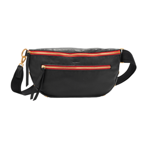 Hammitt Charles Lrg Leather Crossbody Bag, Black/Brushed Gold Red Zip image thumbnail