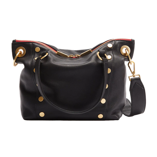 Hammitt Daniel Medium Everyday Leather Satchel Bag, Black/Brushed Gold Red Zip image thumbnail
