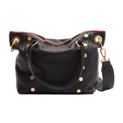 Image of Hammitt Daniel Medium Everyday Leather Satchel Bag, Black/Brushed Gold Red Zip