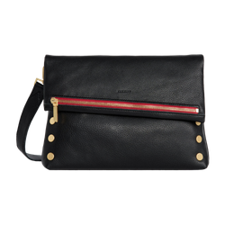 Image of Hammitt VIP Lrg Oversized Crossbody Clutch, Black/Brushed Gold Red Zip