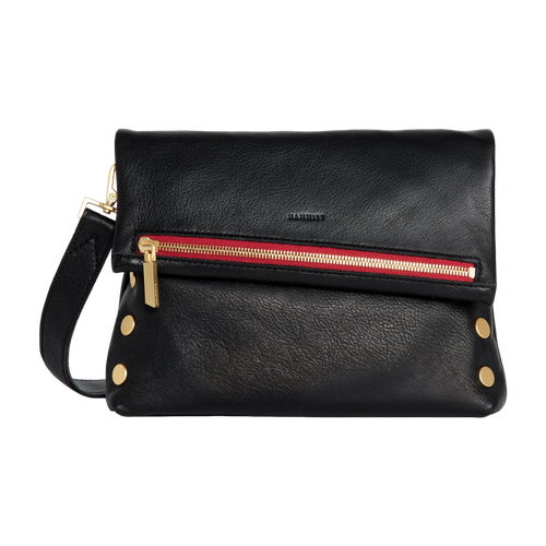 Hammitt VIP Med Zippered Leather Crossbody Clutch, Black/Brushed Gold Red Zip image thumbnail