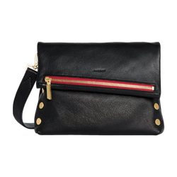 Image of Hammitt VIP Med Zippered Leather Crossbody Clutch, Black/Brushed Gold Red Zip