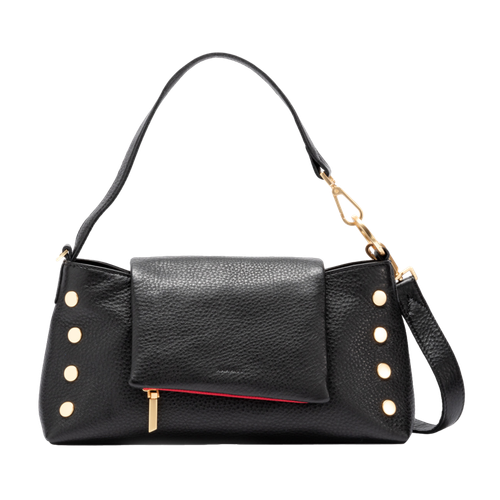 Hammitt VIP Satchel Leather Shoulder Bag Black/Brushed Gold Red Zip image thumbnail