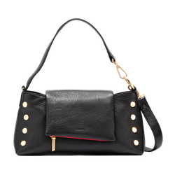 Image of Hammitt VIP Satchel Leather Shoulder Bag Black/Brushed Gold Red Zip