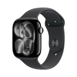 Image of Apple Watch Series 11 GPS 46mm Jet Black Aluminum Case with Black Sport Band - Medium/Large