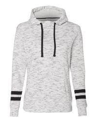 Image of Women's Mélange Fleece Striped-Sleeve Hooded Sweatshirt - 8674