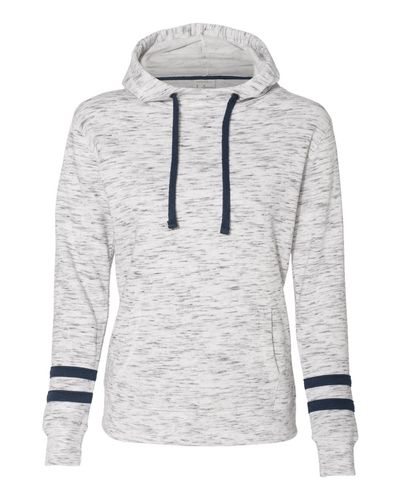 Women's Mélange Fleece Striped-Sleeve Hooded Sweatshirt - 8674 image thumbnail Women's Mélange Fleece Striped-Sleeve Hooded Sweatshirt - 8674 image thumbnail
