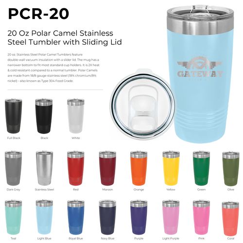 20 Oz Polar Camel Stainless Steel Tumbler with Sliding Lid image thumbnail