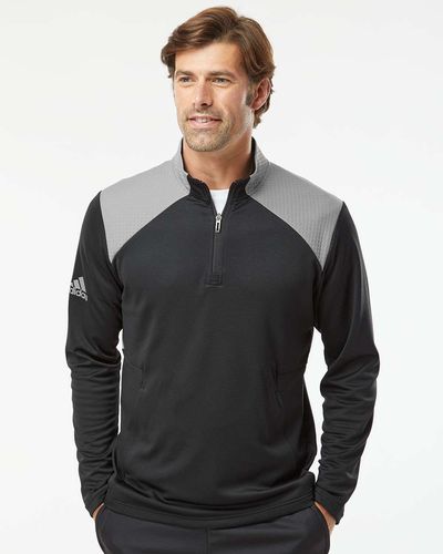 Adidas - Textured Mixed Media Quarter-Zip Pullover image thumbnail