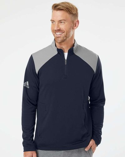 Adidas - Textured Mixed Media Quarter-Zip Pullover image thumbnail