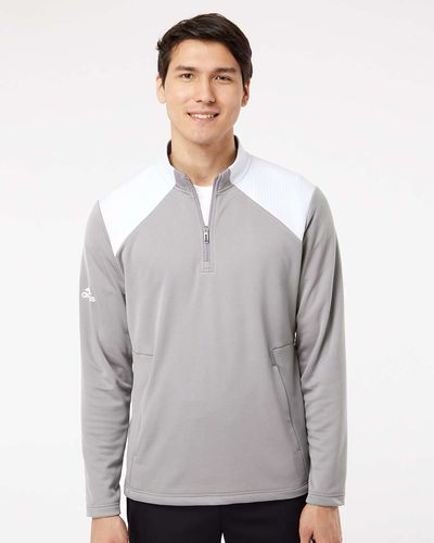 Adidas - Textured Mixed Media Quarter-Zip Pullover image thumbnail