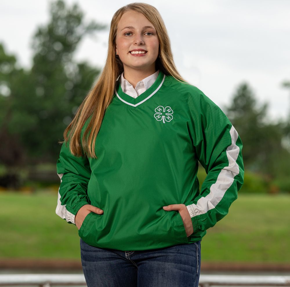 CLOSEOUT - Adult 4-H Wind Shirt - Kelly/White primary image