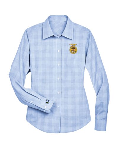 Ladies' Glen Plaid Shirt - Light French Blue • S-3XL image thumbnail