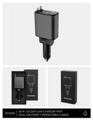 Image of Roadie - 45W Car Charger with Retractable Cable