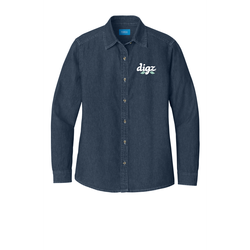 Image of Port & Company - Ladies Long Sleeve Value Denim Shirt. 