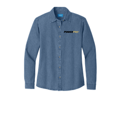Image of Port & Company - Ladies Long Sleeve Value Denim Shirt. 