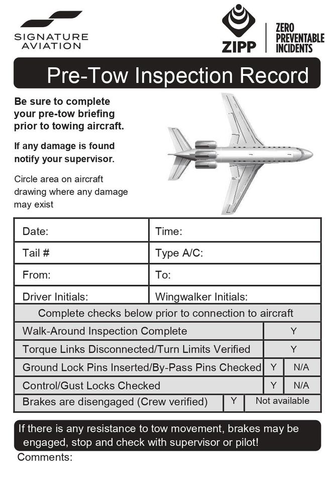 Pre-Tow Inspection Record 50/pad primary image