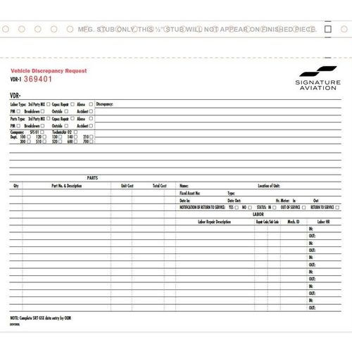 Vehicle Discrepancy Request - 100/PK image thumbnail