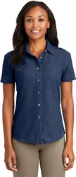 Image of Port & Company® - Ladies Short Sleeve Value Denim Shirt - GF