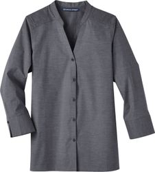 Image of Devon & Jones Ladies Stretch Pinpoint Chambray 3/4 Sleeve Shirt