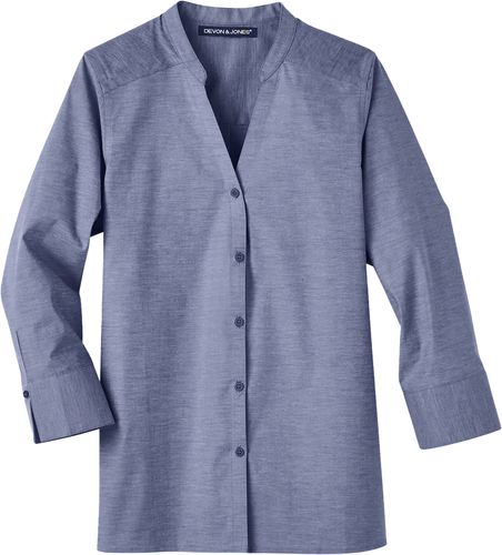 Devon & Jones Ladies Stretch Pinpoint Chambray 3/4 Sleeve Shirt image thumbnail