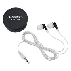 Image of Earbuds in Round Plastic Case