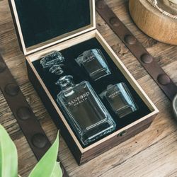 Image of Decanter & 2 Glasses with Wood Gift Box