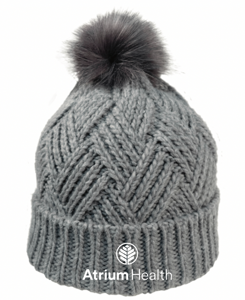 Cross Hatch Beanie With Faux Fur Pom primary image