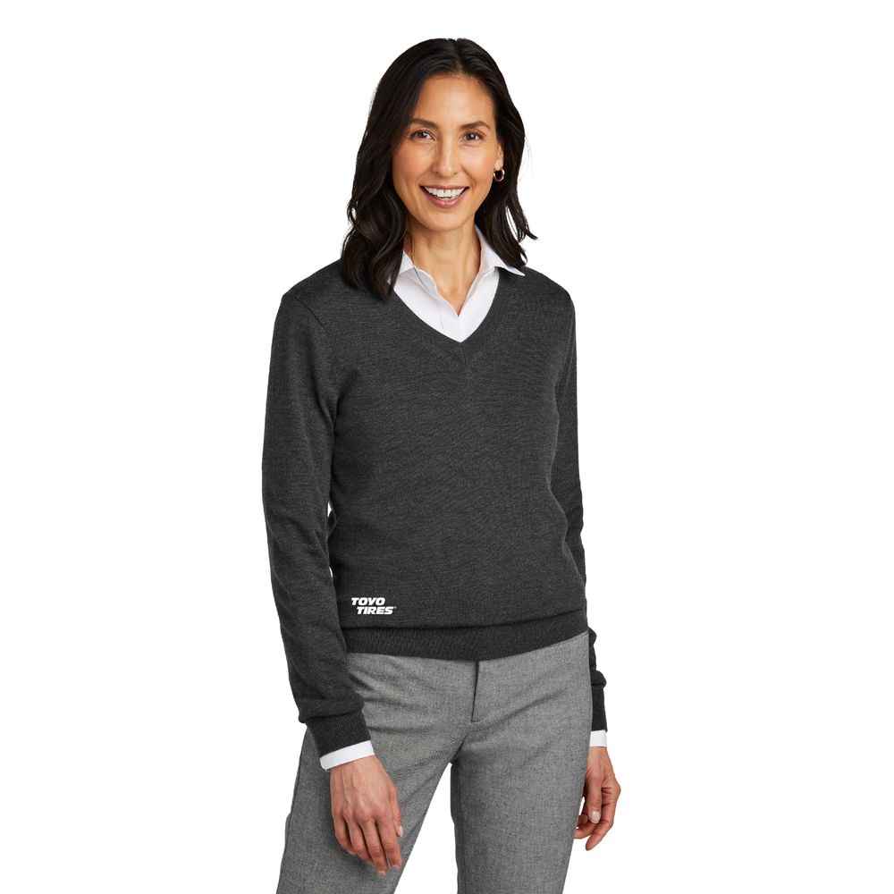 Ladies Brooks Brothers Merino V-Neck Sweater – Grey primary image