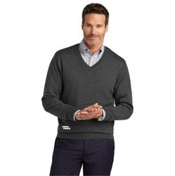 Image of Mens Brooks Brothers Merino V-Neck Sweater - Grey