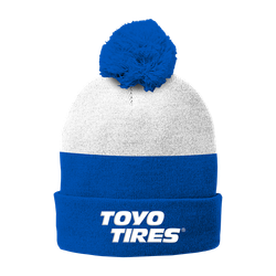 Image of Blue/White Knit Beanie with Pom