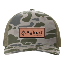 Image of 112PFP Richardson Duck Camo Five-Panel Trucker Cap - Rec Leather Patch CENTER (UGLP)